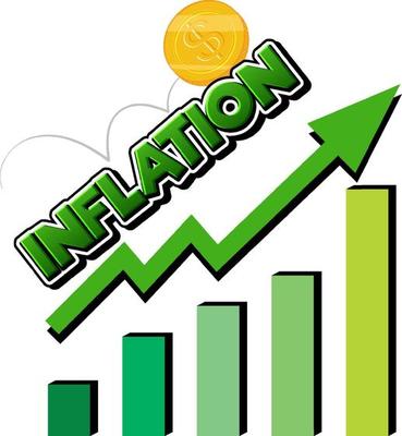 Inflation with green arrow going up and bar chart