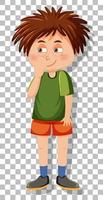 A shy boy cartoon character on grid background vector