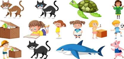 Set of different cute kids and objects vector