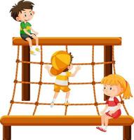 Children climbing on rope wall vector