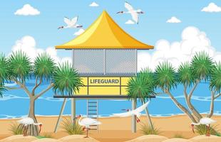 Outdoor scene with lifeguard tower vector