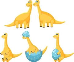 Different cute apatosaurus dinosaur cartoon characters vector