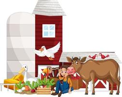 tema agrícola con muchos animales vector