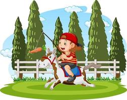 caricatura, niña, equitación, caballo vector