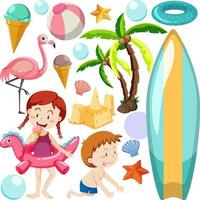 Children and summer objects seamless pattern vector