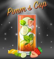 Pimm's cup cocktail in the glass on sparkling background vector