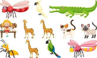 Set of various wild animals in cartoon style vector