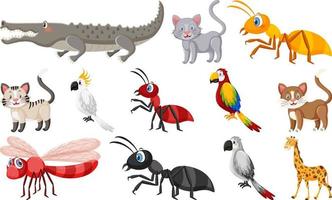 Set of various wild animals in cartoon style vector