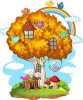 Fairy tree house with many birds vector