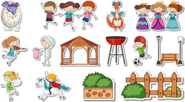 Sticker set of fantasy fairy tale cartoon characters vector