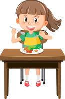 Little girl having meal cartoon character vector