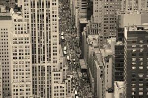 New York City Manhattan street aerial view black and white photo