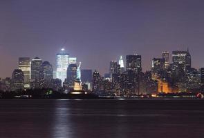 New York City lower Manhattan skyline at night photo