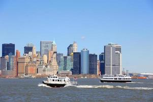 New York City Manhattan skyscrapers and boat photo