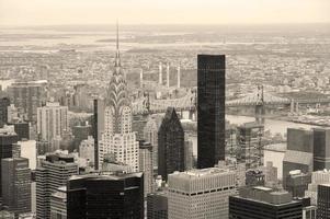 Manhattan skyline with New York City skyscrapers in black and white photo