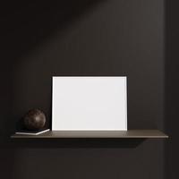 afiche blanco paisajístico minimalista o marco de fotos en el diseño interior moderno de la pared de la sala de estar con decoración y sombra. representación 3d