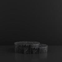 Minimalist simple marble cylinder podium or pedestal display with dark color background for product presentation. 3d rendering photo