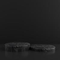 Minimalist simple marble cylinder podium or pedestal display with dark color background for product presentation. 3d rendering photo