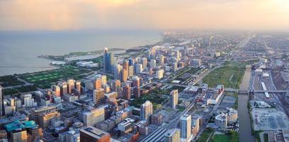 Chicago skyline at sunset photo