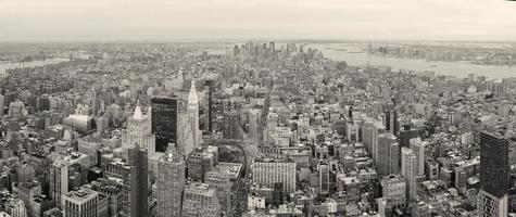 New York City Manhattan downtown skyline black and white photo