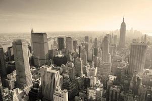 New York City skyline black and white photo
