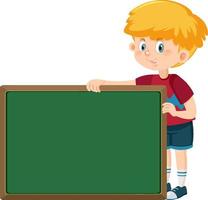 Cute boy with empty chalkboard isolated vector