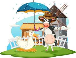 Rainy day with cow and duck vector