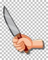 Hand holding knife on grid background vector