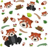 Red panda cute animal seamless pattern vector