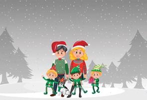 Family on christmas day in snow vector