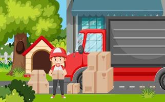 Delivery man with parcel boxes vector