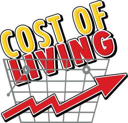 Cost of living with red arrow going up