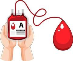 A hand holding blood bag type A donation vector