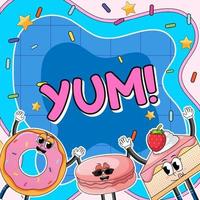 Dessert with Yum word expression comic style vector