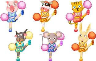 Different cheerleader animals cartoon character vector