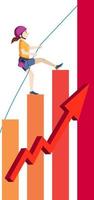 A woman climbing rising bar chart vector