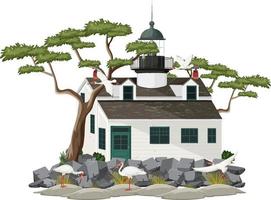 Lighthouse building with American white ibis vector