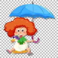una niña sosteniendo dibujos animados de paraguas vector