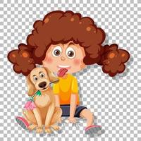 linda chica con su personaje de dibujos animados de perro vector