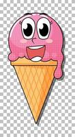 personaje de dibujos animados de cono de helado de fresa aislado vector