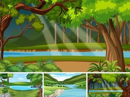 Nature scene with many trees and river vector