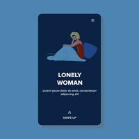 Lonely Woman Sitting In Bed And Stressing Vector