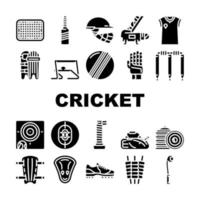 conjunto de iconos de accesorios de juego deportivo de cricket vector