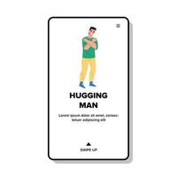 Man Hugging Himself With Positive Emotion Vector