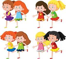 Set of different cute girls on white background vector