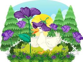 A duck in purple flower field vector