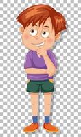 A shy boy cartoon character on grid background vector