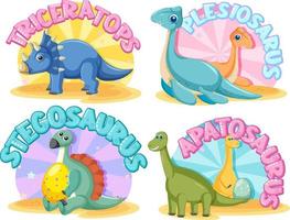 Set of cute dinosaur cartoon characters vector