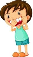 lindo niño personaje de dibujos animados usar hilo dental vector
