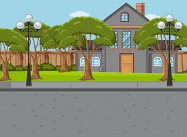 Outdoor scene with street in front of house vector